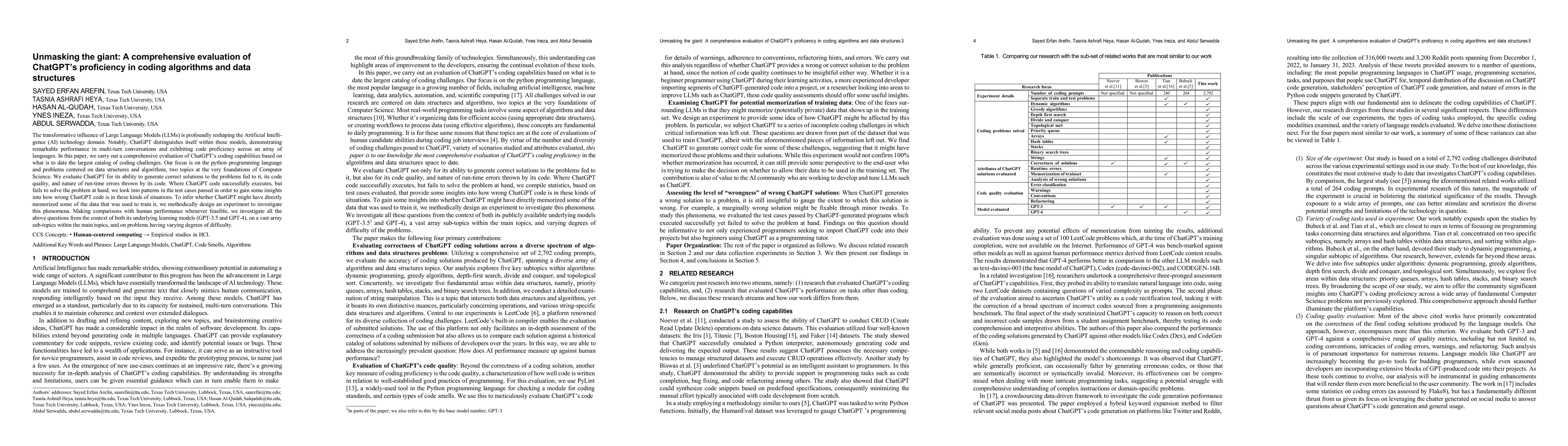 Thumbnail for Unmasking the giant: A comprehensive evaluation of ChatGPT's proficiency
  in coding algorithms and data structures