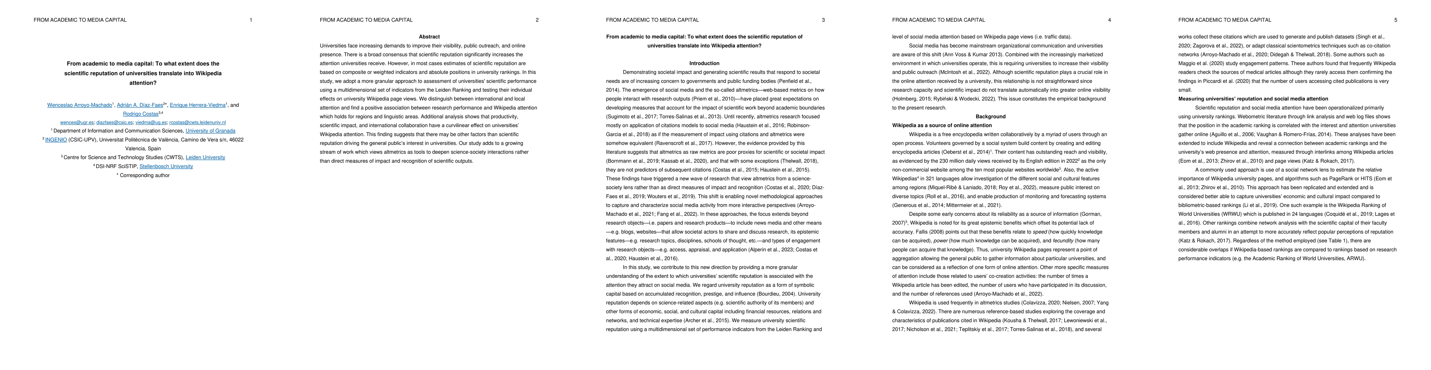 Thumbnail for From academic to media capital: To what extent does the scientific
  reputation of universities translate into Wikipedia attention?