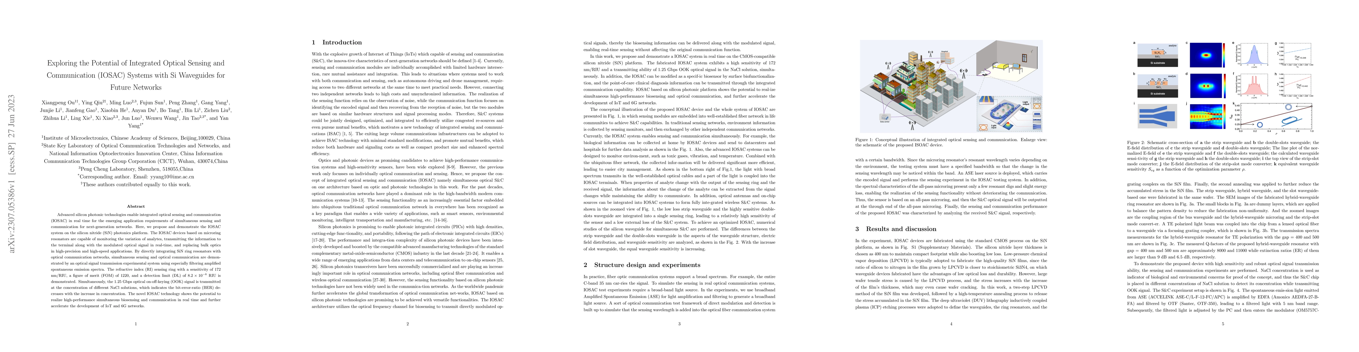Thumbnail for Exploring the Potential of Integrated Optical Sensing and Communication
  (IOSAC) Systems with Si Waveguides for Future Networks