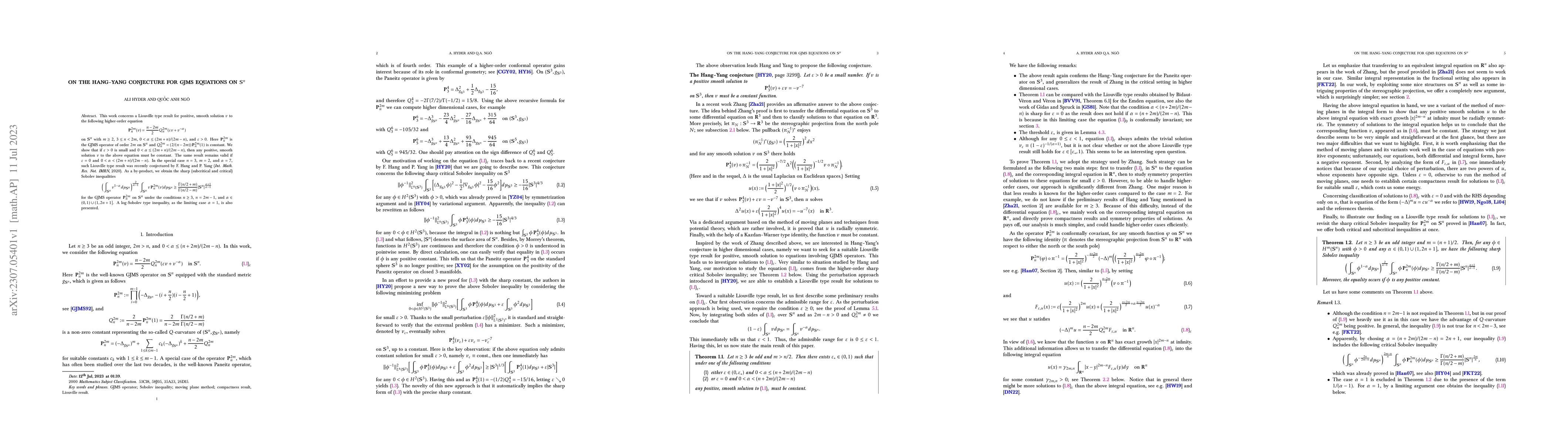Thumbnail for On the Hang-Yang conjecture for GJMS equations on $\mathbb S^n$
