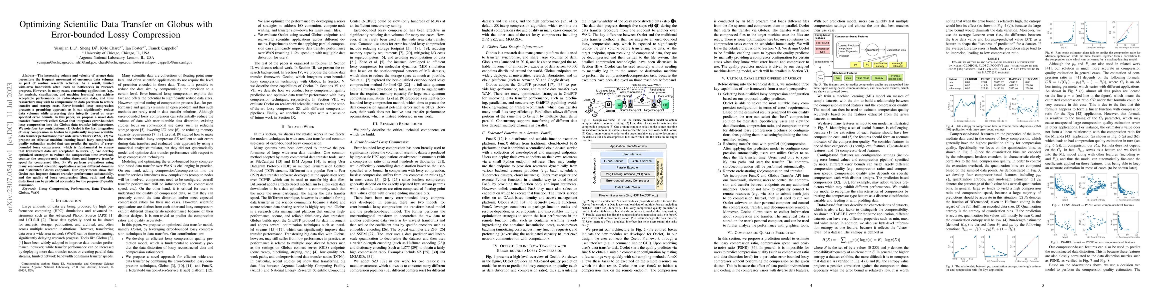 Thumbnail for Optimizing Scientific Data Transfer on Globus with Error-bounded Lossy
  Compression