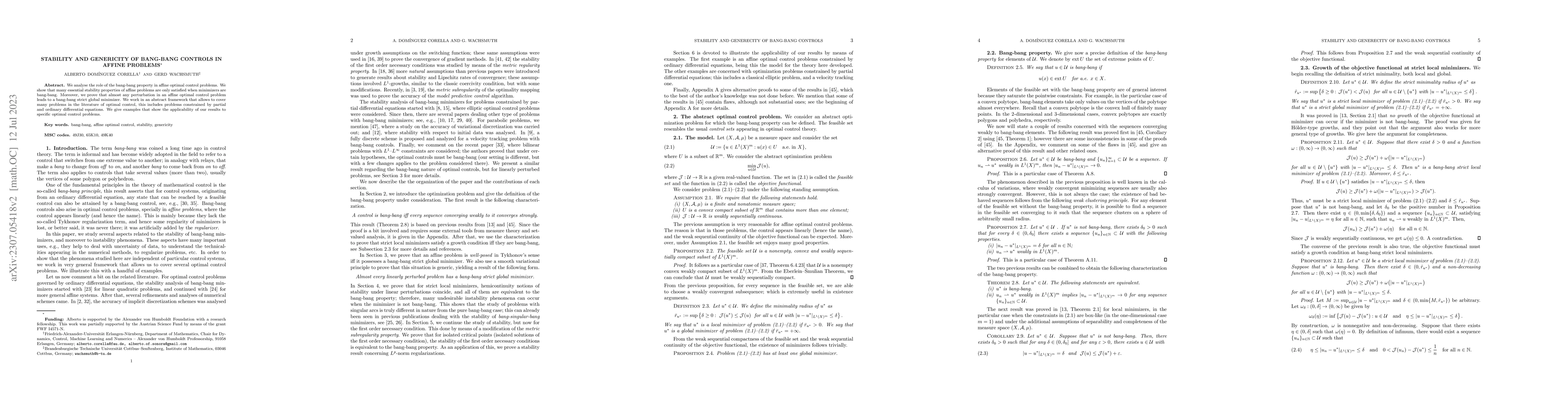 Thumbnail for Stability and genericity of bang-bang controls in affine problems