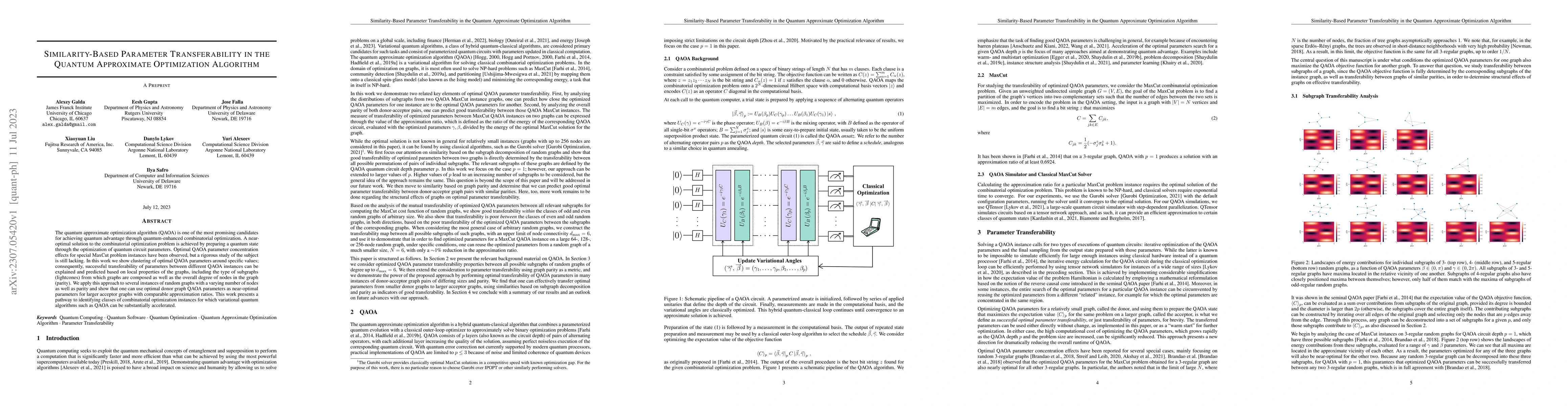 Thumbnail for Similarity-Based Parameter Transferability in the Quantum Approximate
  Optimization Algorithm