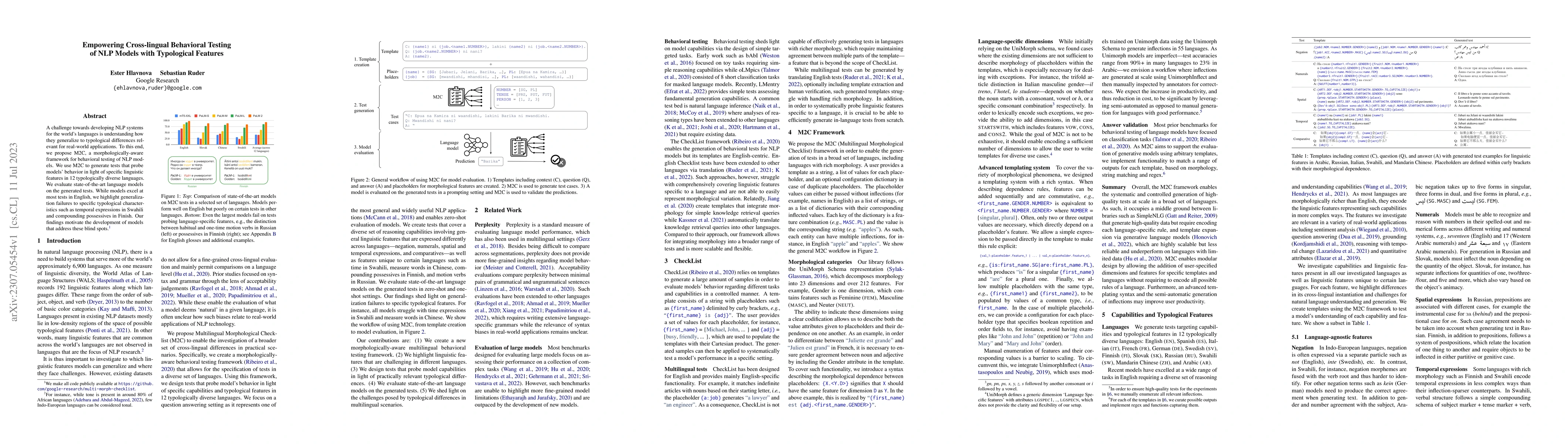 Thumbnail for Empowering Cross-lingual Behavioral Testing of NLP Models with
  Typological Features