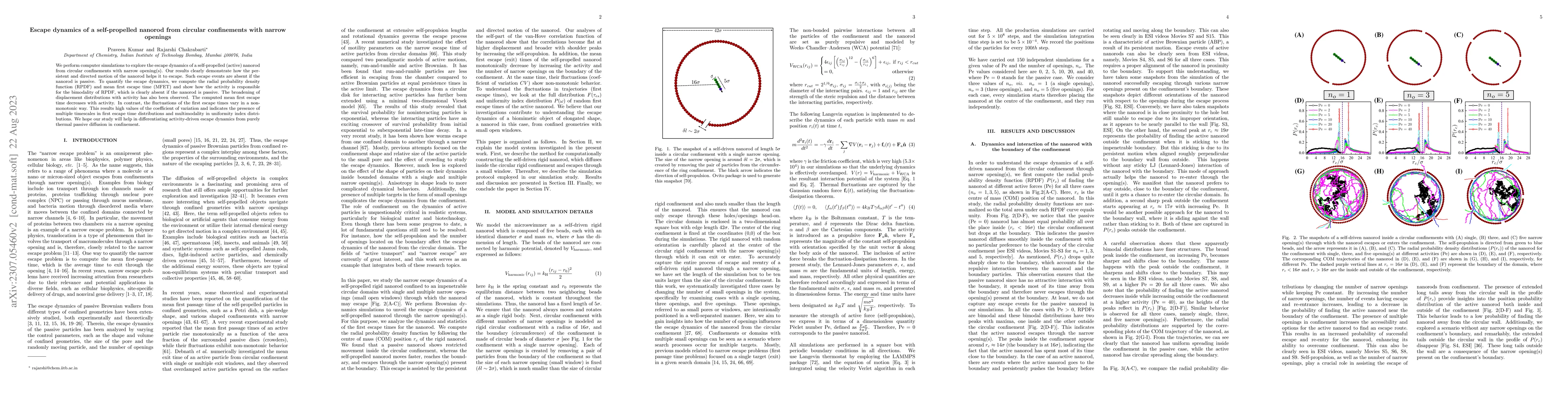 Thumbnail for Escape dynamics of a self-propelled nanorod from circular confinements
  with narrow openings