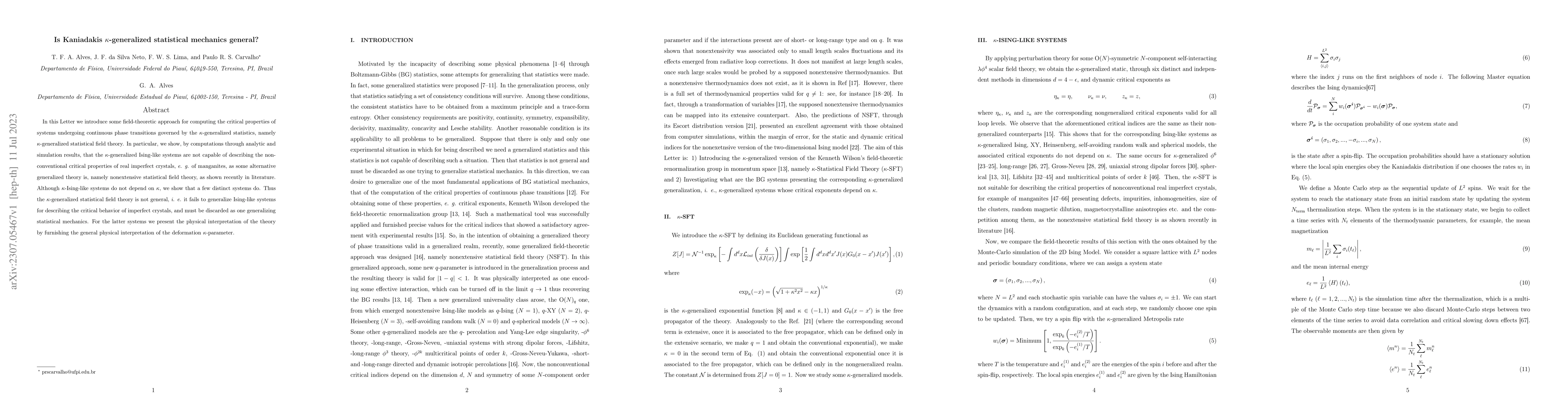 Thumbnail for Is Kaniadakis $\kappa$-generalized statistical mechanics general?