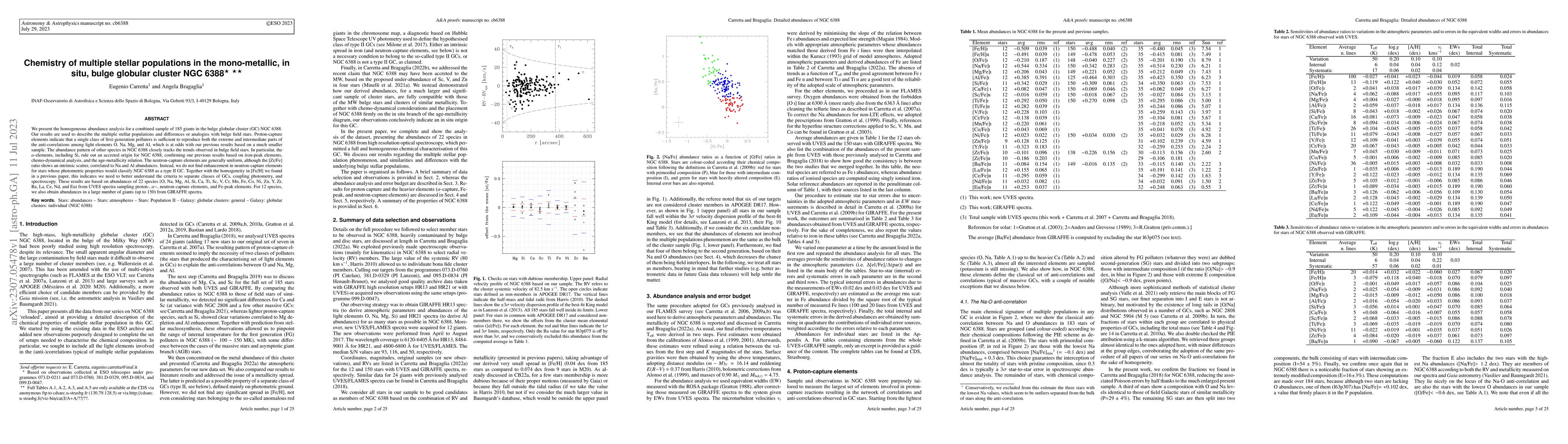 Thumbnail for Chemistry of multiple stellar populations in the mono-metallic, in situ,
  bulge globular cluster NGC 6388