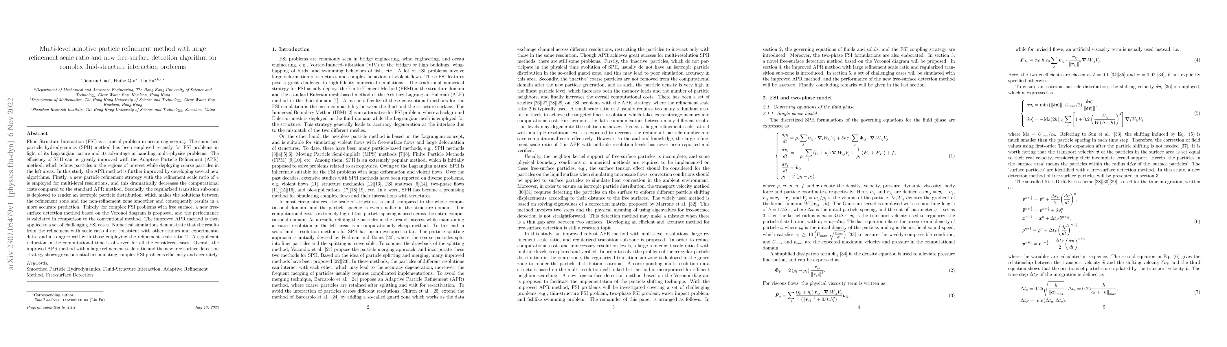 Thumbnail for Multi-level adaptive particle refinement method with large refinement
  scale ratio and new free-surface detection algorithm for complex
  fluid-structure interaction problems