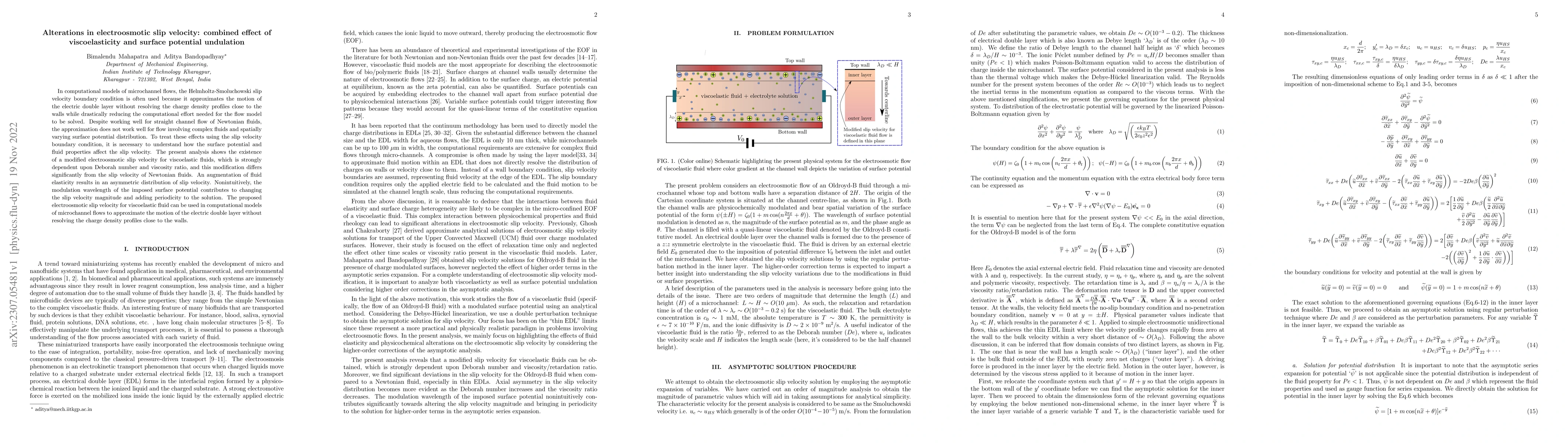 Thumbnail for Alterations in electroosmotic slip velocity: combined effect of
  viscoelasticity and surface potential undulation