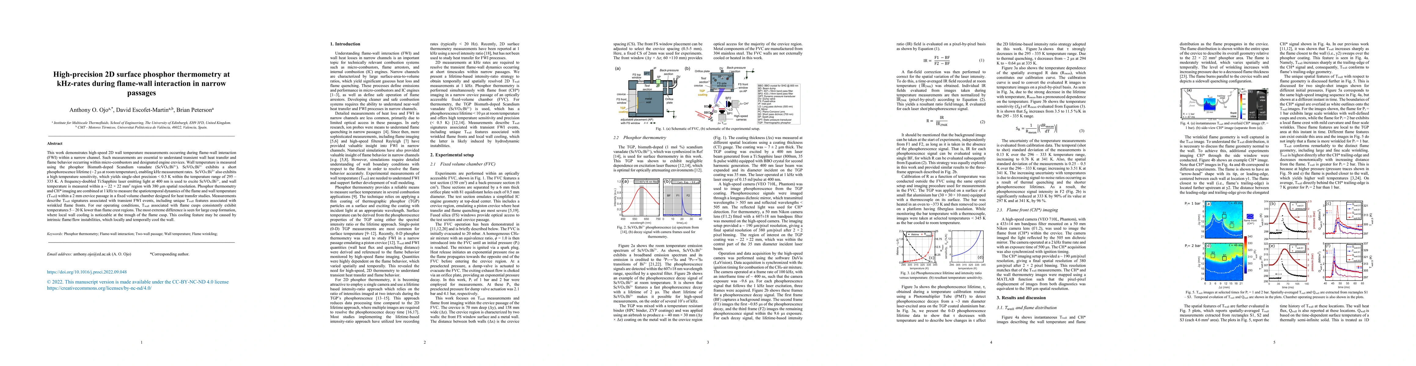 Thumbnail for High-precision 2D surface phosphor thermometry at kHz-rates during
  flame-wall interaction in narrow passages