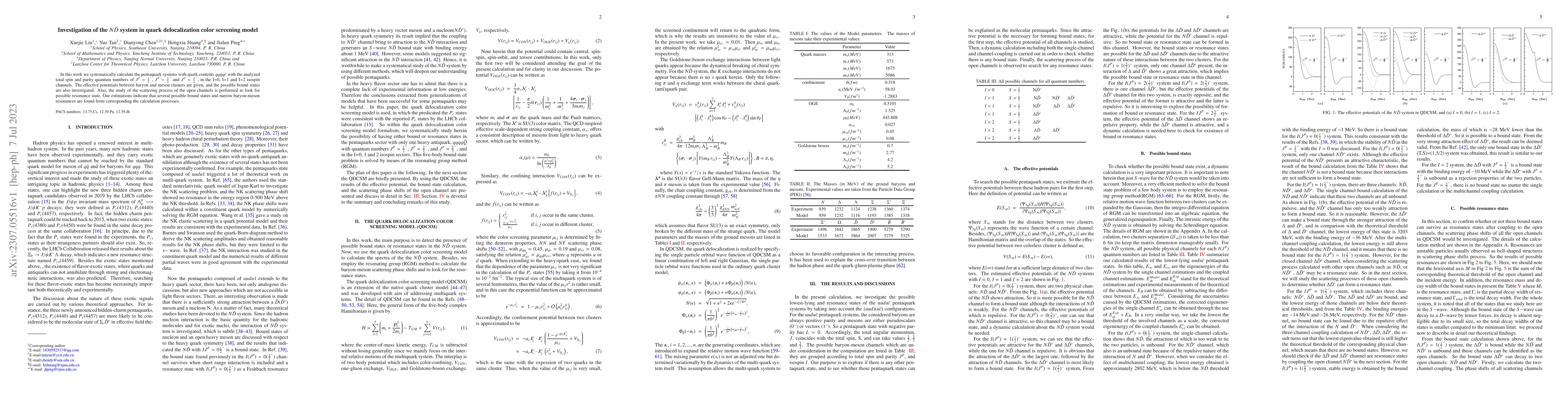Thumbnail for Investigation of the $N\bar{D}$ system in quark delocalization color
  screening model