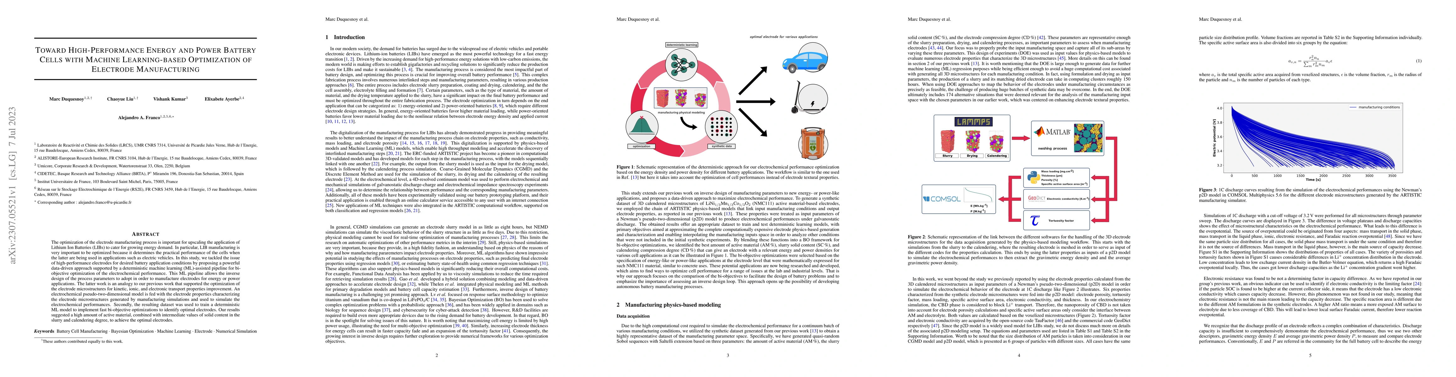 Thumbnail for Toward High-Performance Energy and Power Battery Cells with Machine
  Learning-based Optimization of Electrode Manufacturing