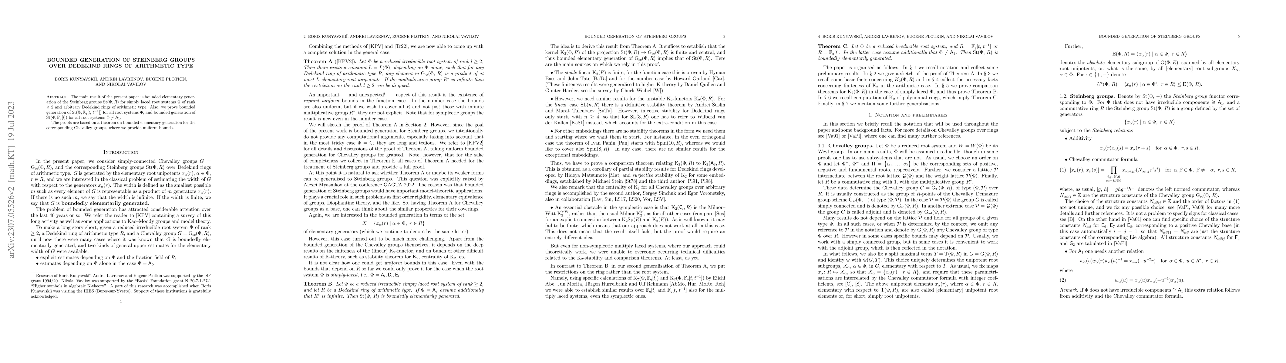 Thumbnail for Bounded generation of Steinberg groups over Dedekind rings of arithmetic
  type