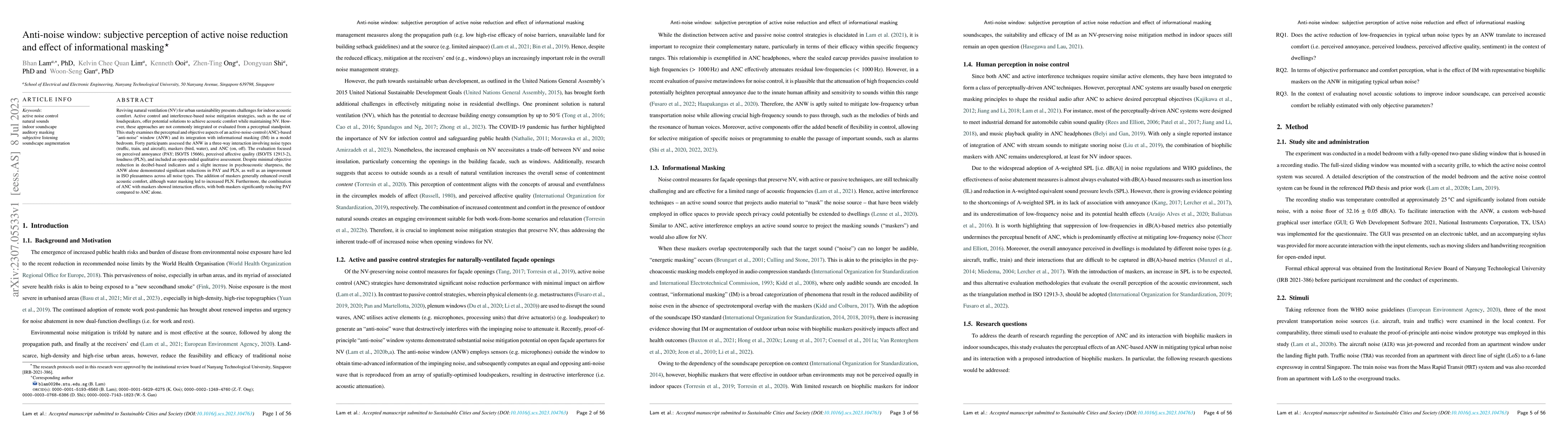 Thumbnail for Anti-noise window: Subjective perception of active noise reduction and
  effect of informational masking