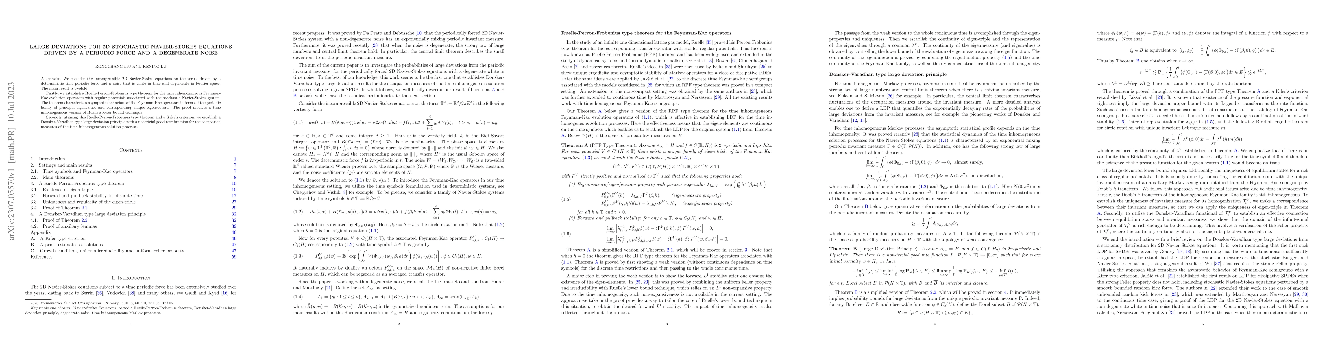 Thumbnail for Large deviations for 2D stochastic Navier-Stokes Equations driven by a
  periodic force and a degenerate noise