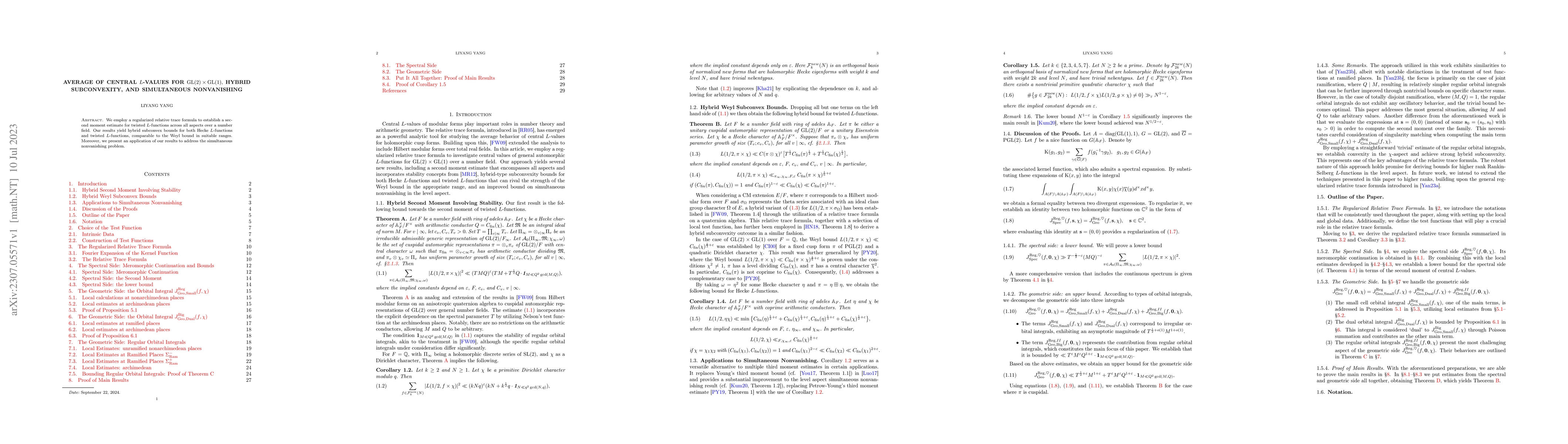 Thumbnail for Average of Central L-values for GL(2)$\times$GL(1), Hybrid Subconvexity,
  and Simultaneous Nonvanishing