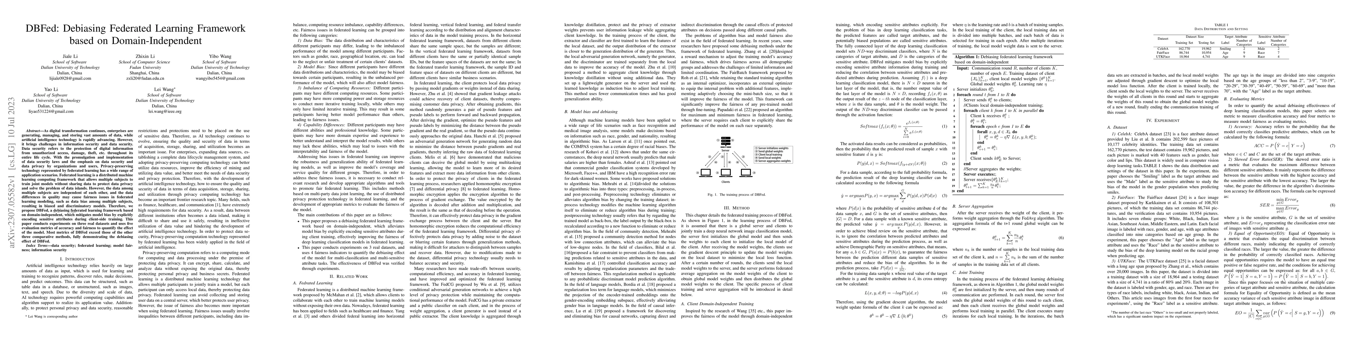 Thumbnail for DBFed: Debiasing Federated Learning Framework based on
  Domain-Independent