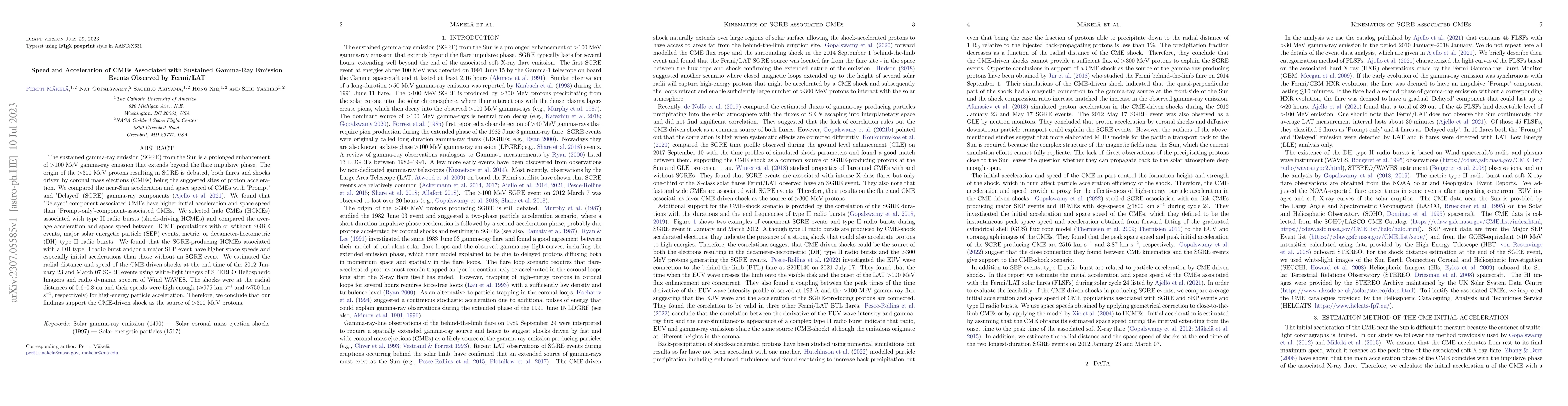 Thumbnail for Speed and Acceleration of CMEs Associated with Sustained Gamma-Ray
  Emission Events Observed by Fermi/LAT
