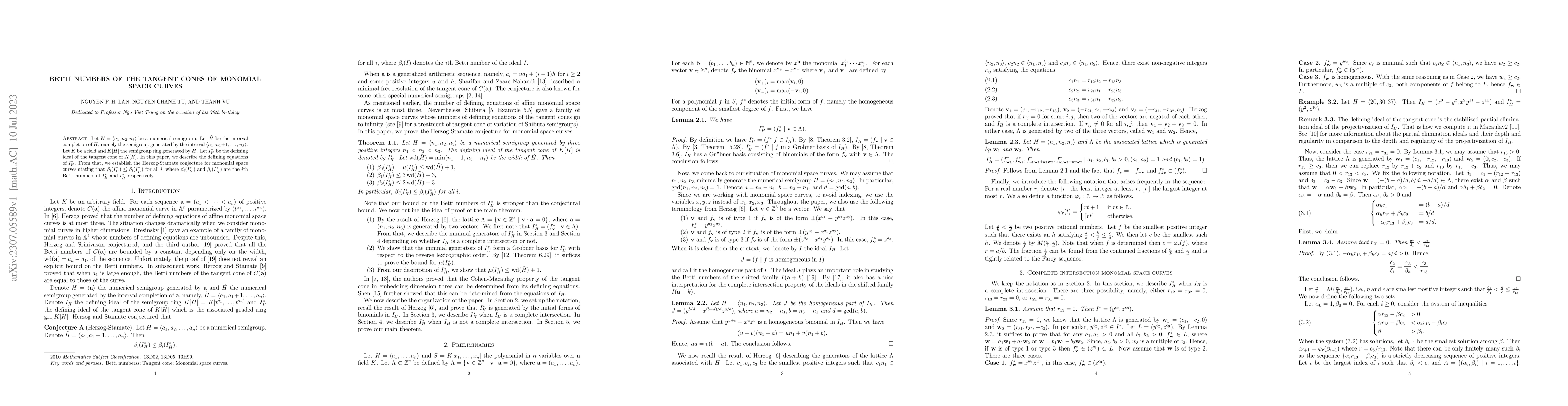 Thumbnail for Betti numbers of the tangent cones of monomial space curves