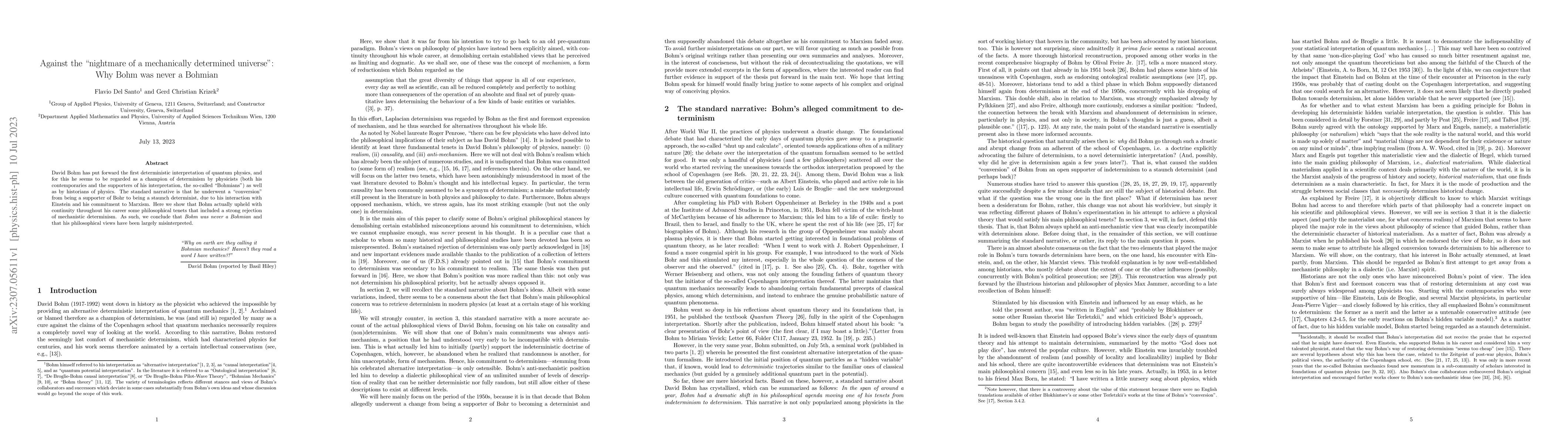 Thumbnail for Against the "nightmare of a mechanically determined universe": Why Bohm
  was never a Bohmian