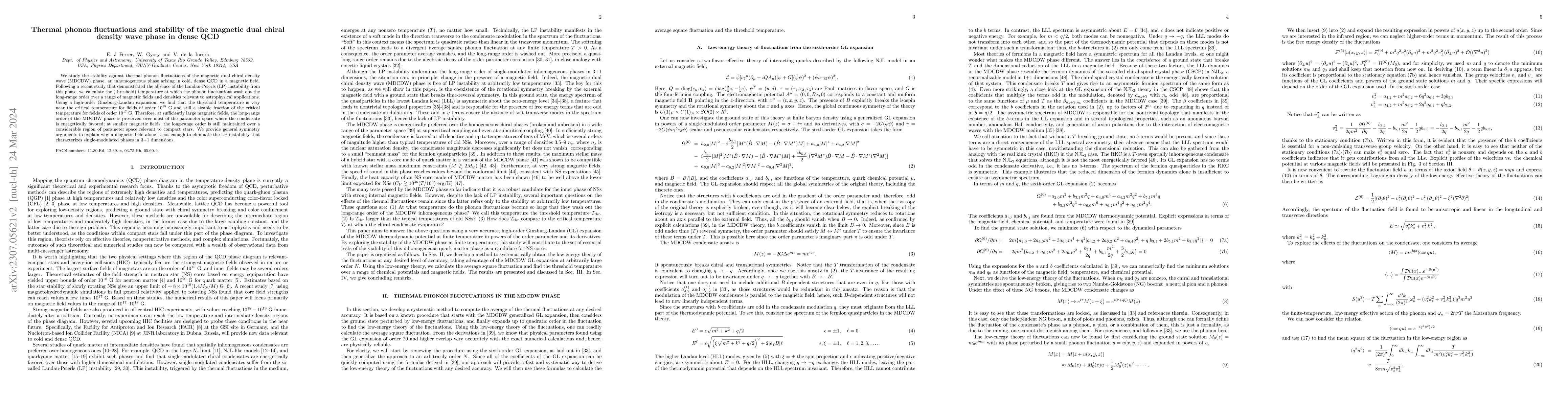 Thumbnail for Thermal phonon fluctuations and stability of the magnetic dual chiral
  density wave phase in dense QCD