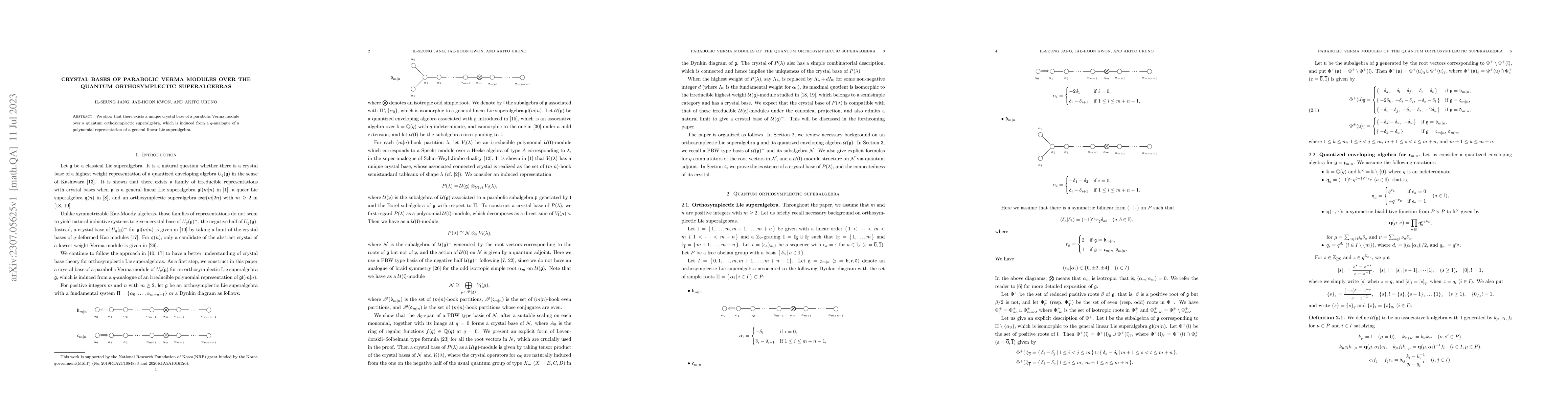 Thumbnail for Crystal bases of parabolic Verma modules over the quantum
  orthosymplectic superalgebras