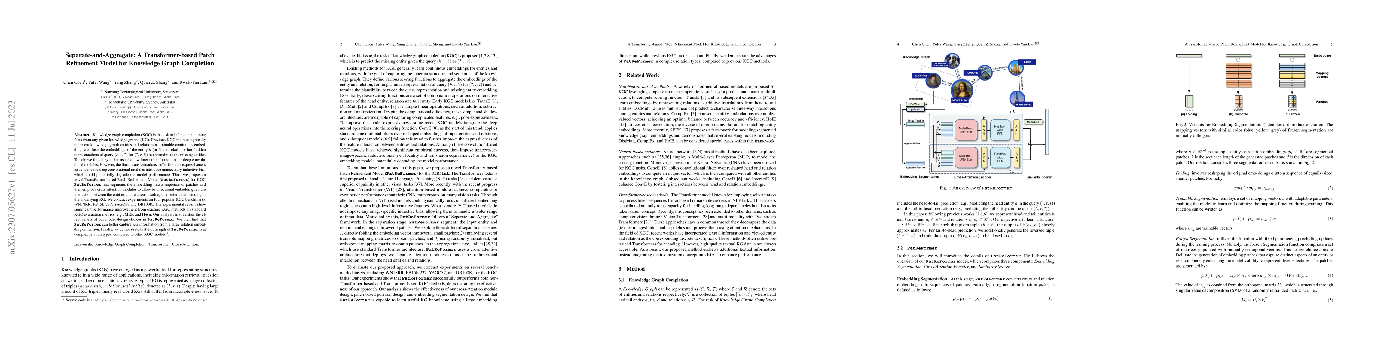 Thumbnail for Separate-and-Aggregate: A Transformer-based Patch Refinement Model for
  Knowledge Graph Completion
