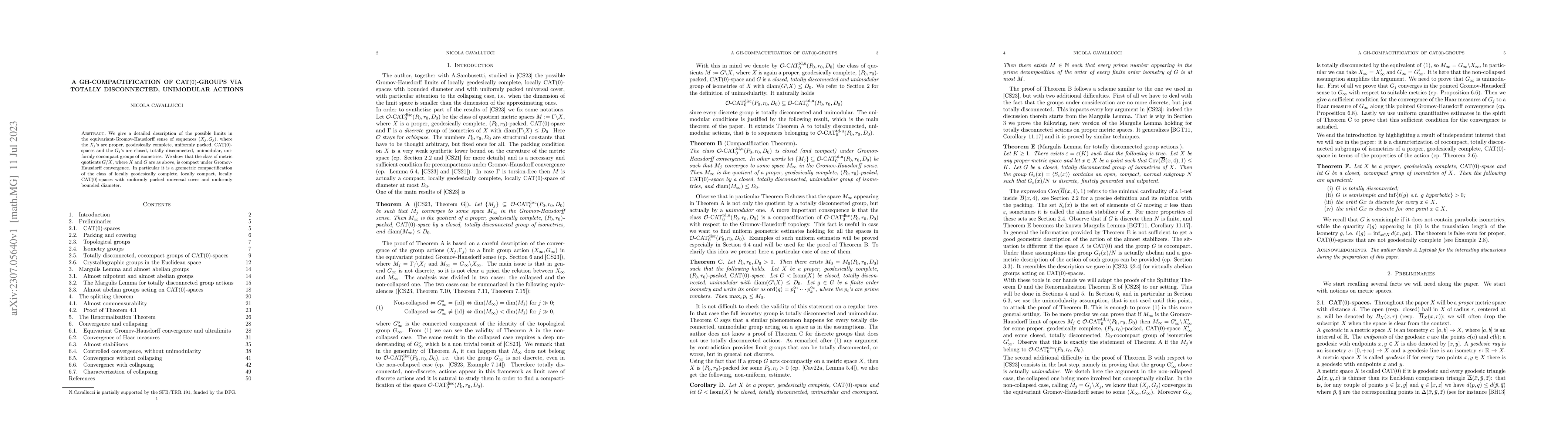 Thumbnail for A GH-compactification of CAT$(0)$-groups via totally disconnected,
  unimodular actions
