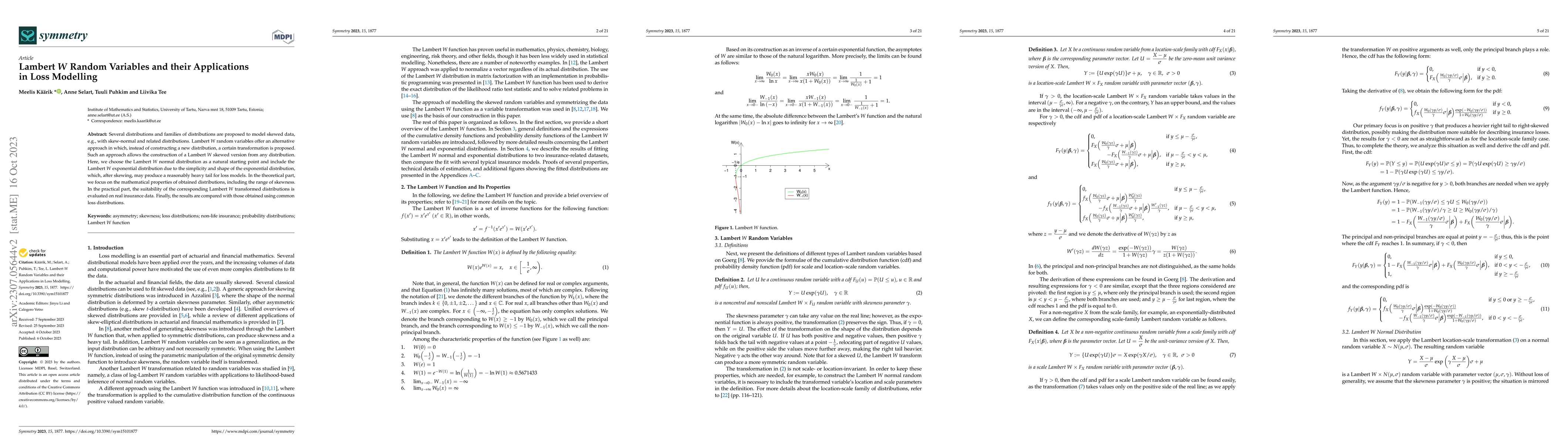Thumbnail for Lambert W random variables and their applications in loss modelling