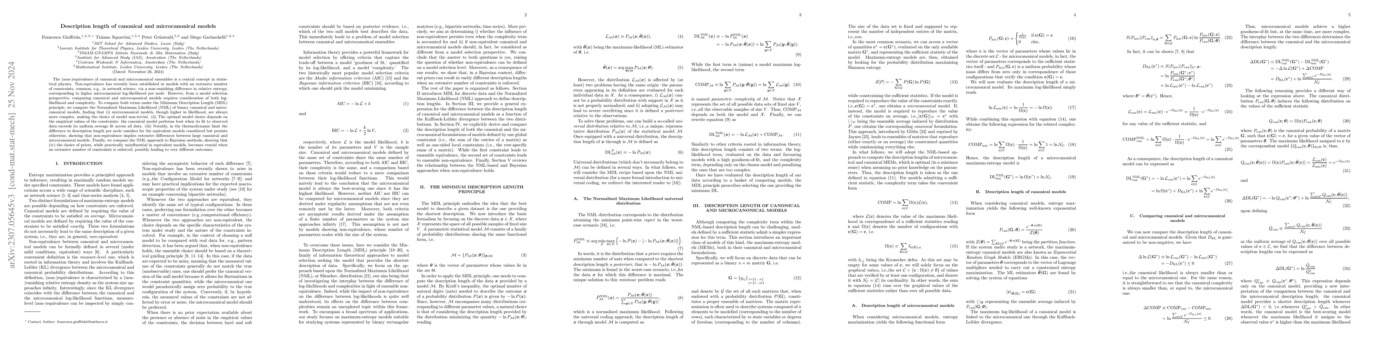 Thumbnail for Description length of canonical and microcanonical models
