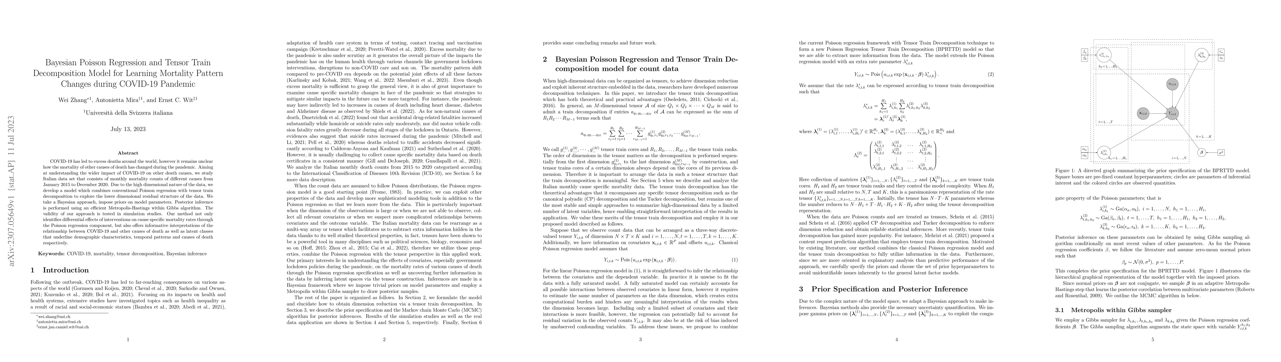 Thumbnail for Bayesian Poisson Regression and Tensor Train Decomposition Model for
  Learning Mortality Pattern Changes during COVID-19 Pandemic