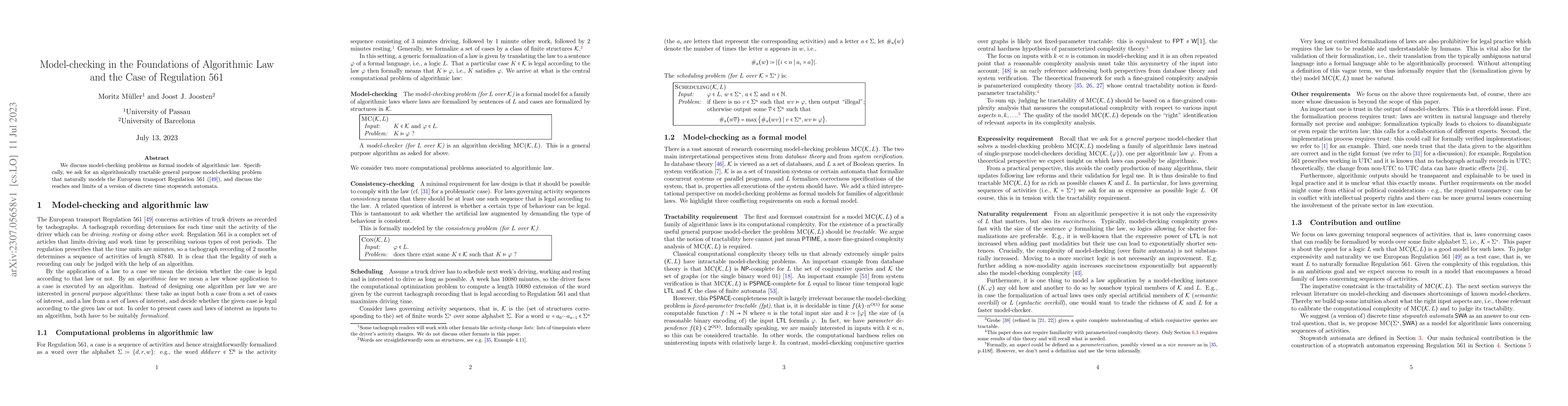Thumbnail for Model-checking in the Foundations of Algorithmic Law and the Case of
  Regulation 561