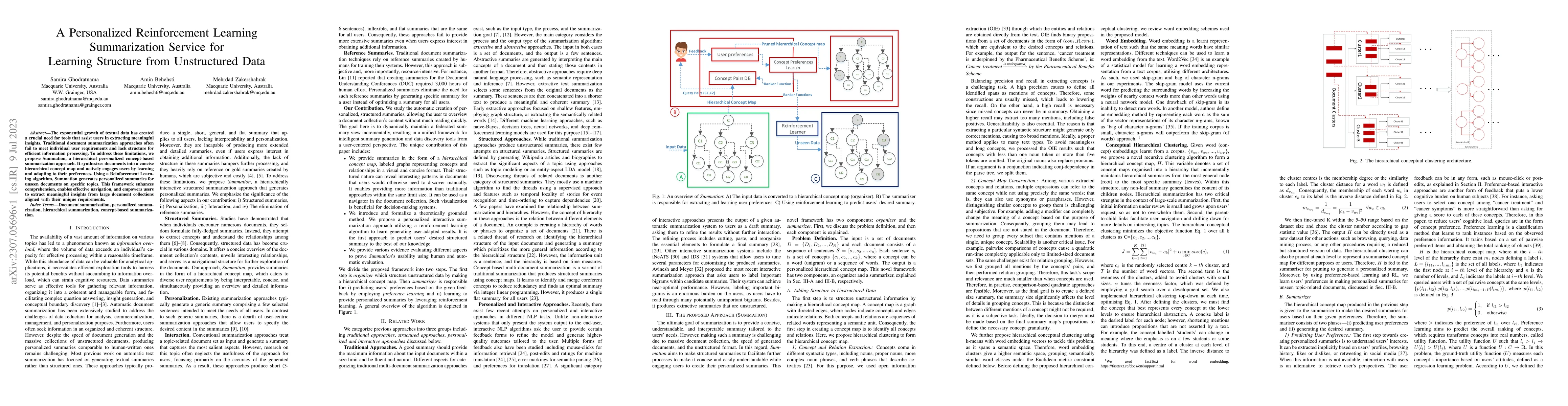 Thumbnail for A Personalized Reinforcement Learning Summarization Service for Learning
  Structure from Unstructured Data