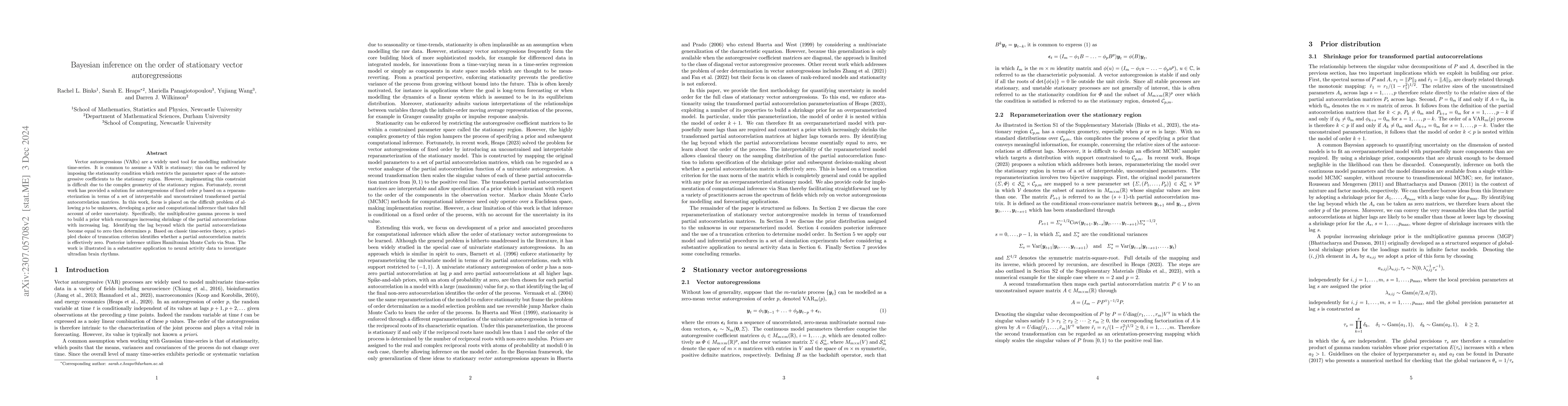 Thumbnail for Bayesian inference on the order of stationary vector autoregressions