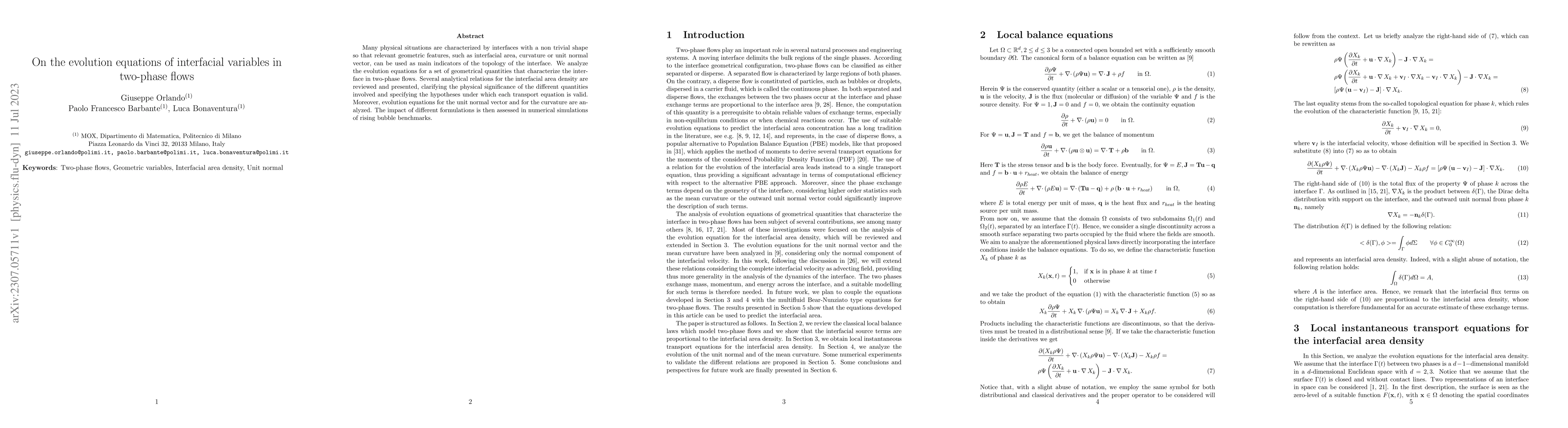 Thumbnail for On the evolution equations of interfacial variables in two-phase flows