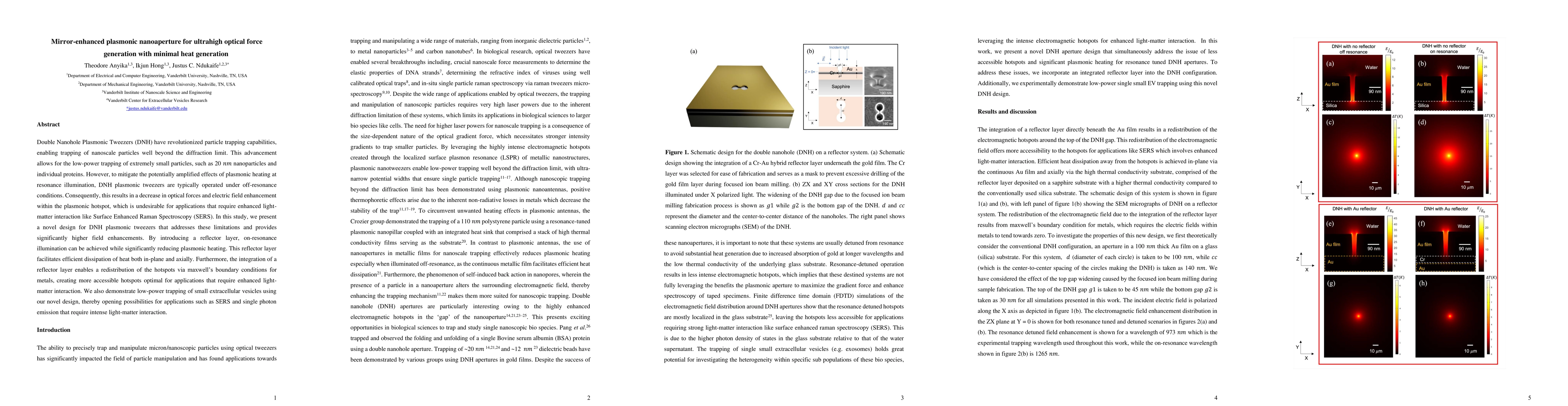 Thumbnail for Mirror-enhanced plasmonic nanoaperture for ultrahigh optical force
  generation with minimal heat generation