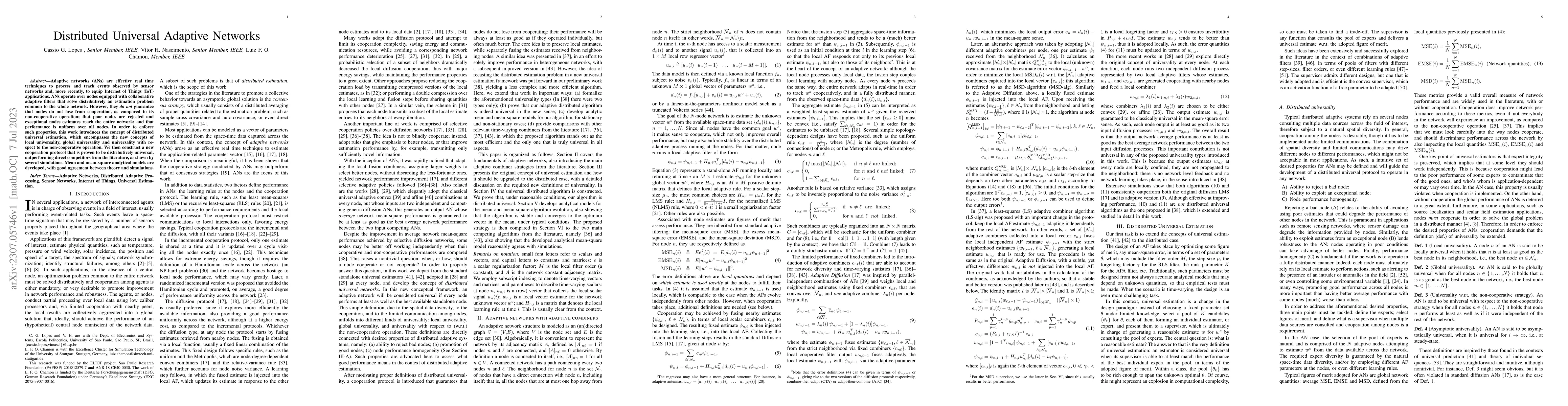 Thumbnail for Distributed Universal Adaptive Networks