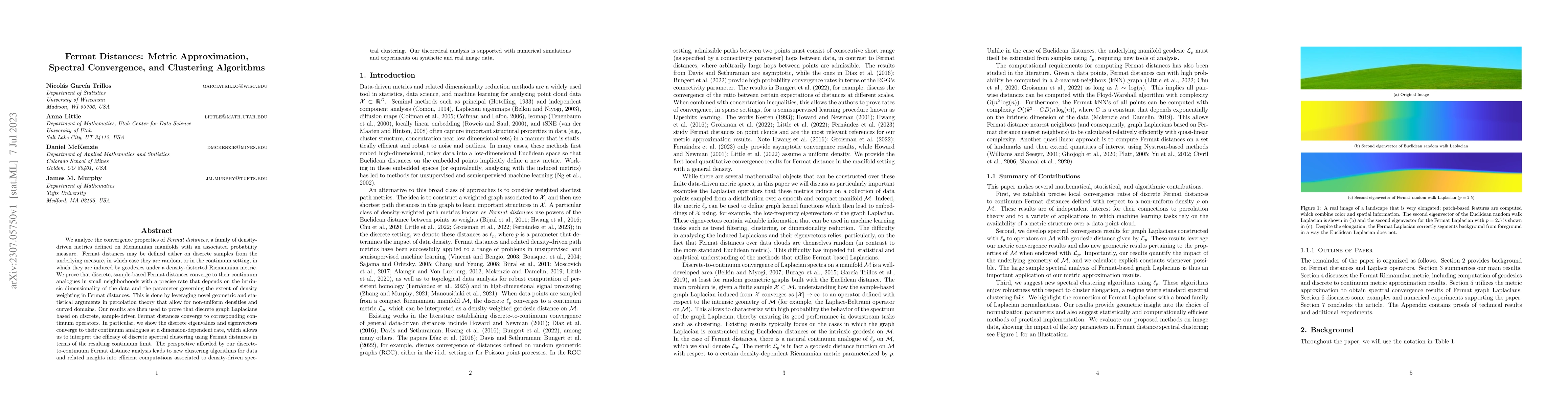 Thumbnail for Fermat Distances: Metric Approximation, Spectral Convergence, and
  Clustering Algorithms