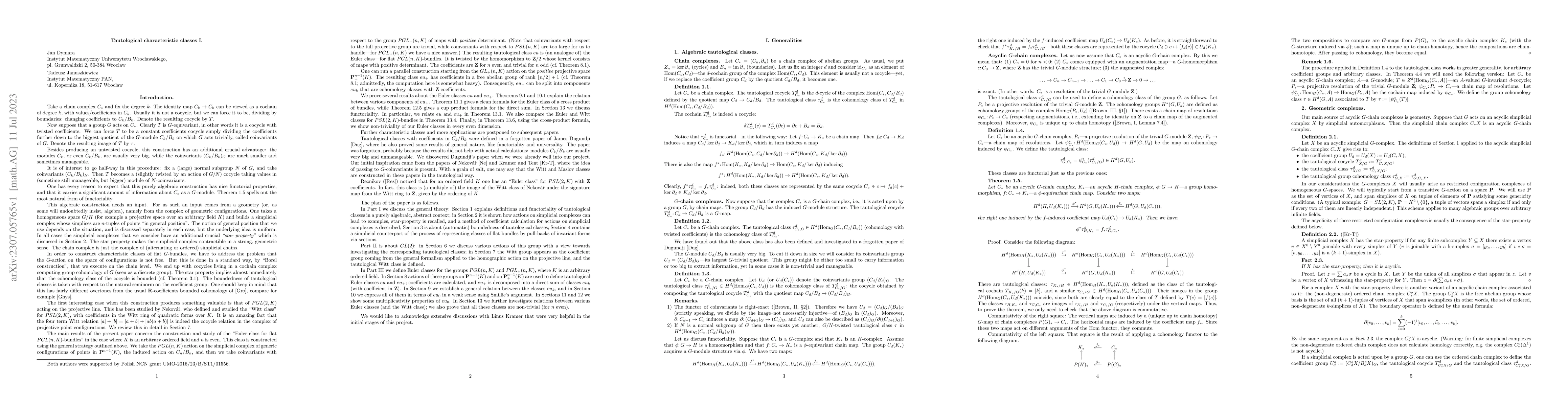 Thumbnail for Tautological characteristic classes I