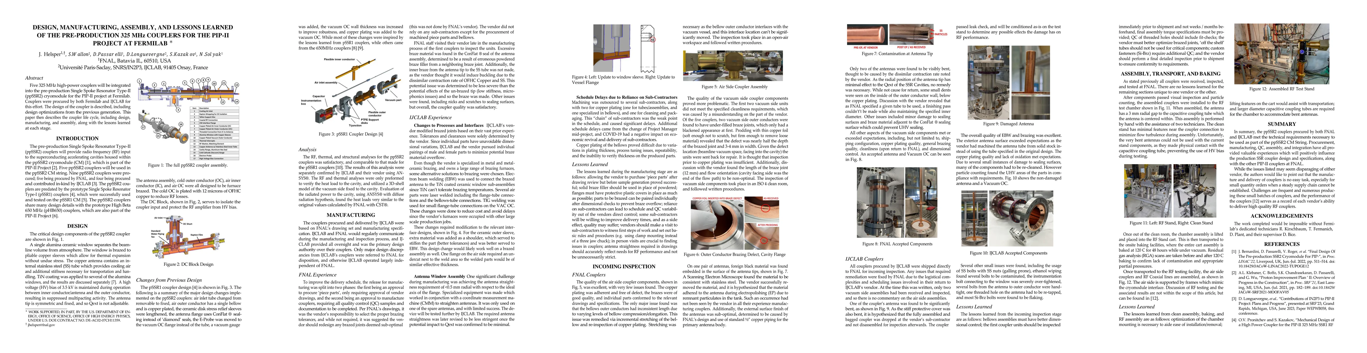 Thumbnail for Design, Manufacturing, Assembly, and Lessons Learned of the
  Pre-production 325 MHz Couplers for the PIP-II Project at Fermilab