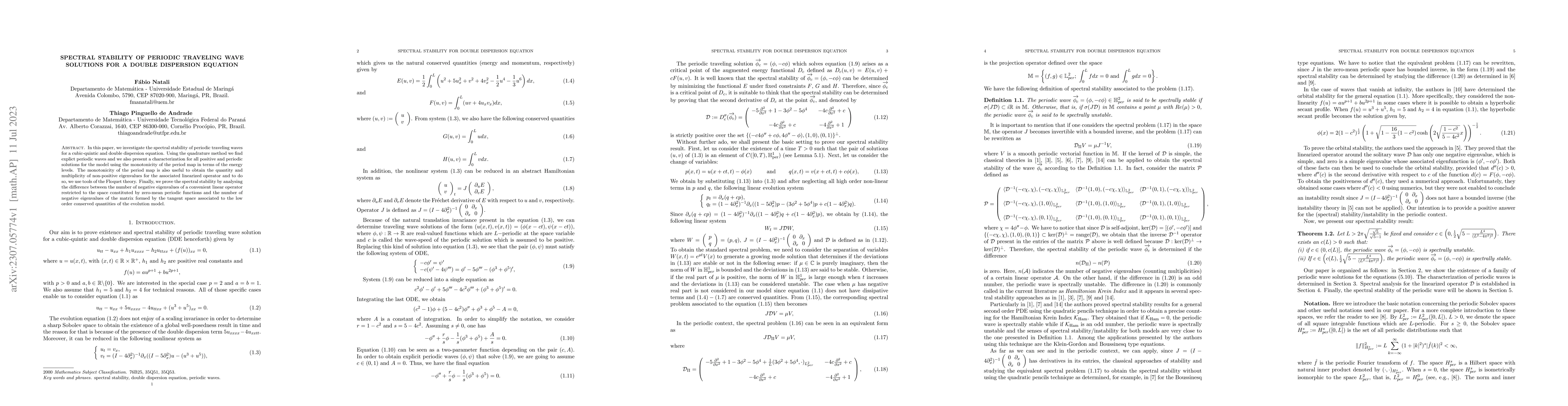 Thumbnail for Spectral Stability of Periodic Traveling Wave Solutions for a Double
  Dispersion Equation