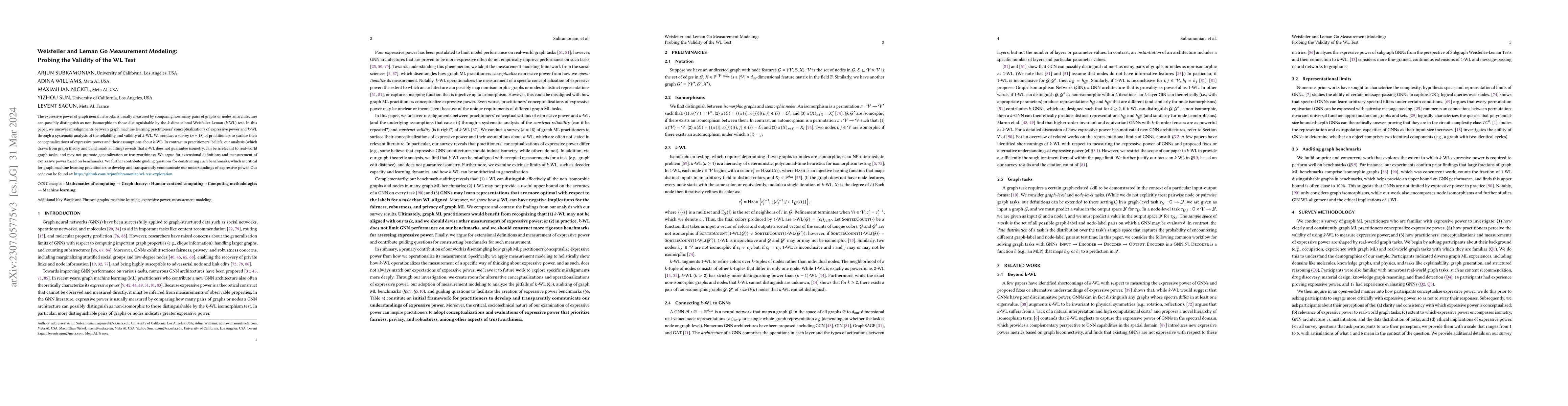 Thumbnail for Weisfeiler and Leman Go Measurement Modeling: Probing the Validity of
  the WL Test