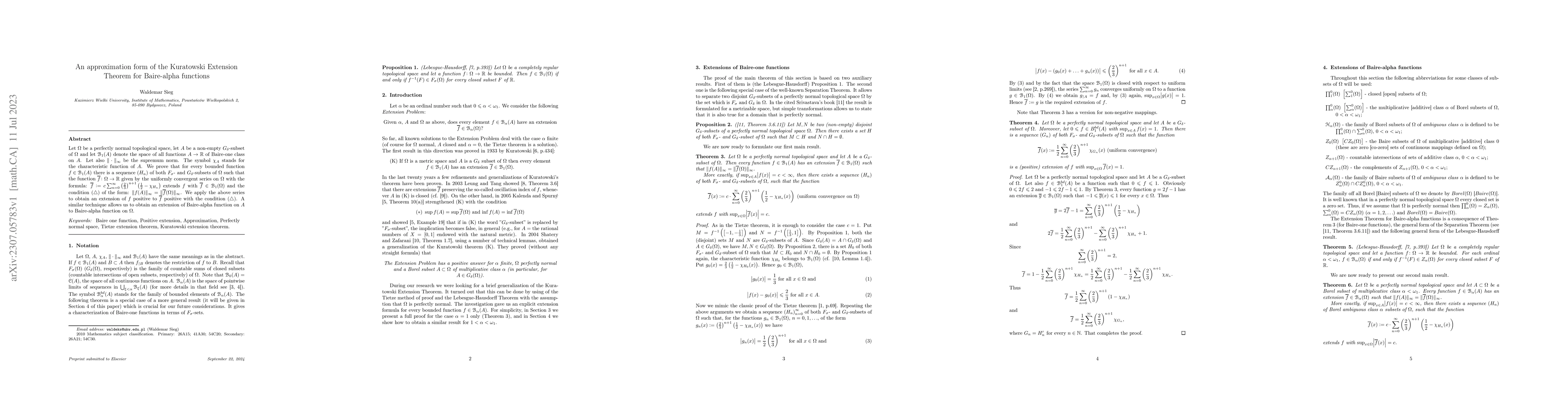 Thumbnail for An approximation form of the Kuratowski Extension Theorem for
  Baire-alpha functions