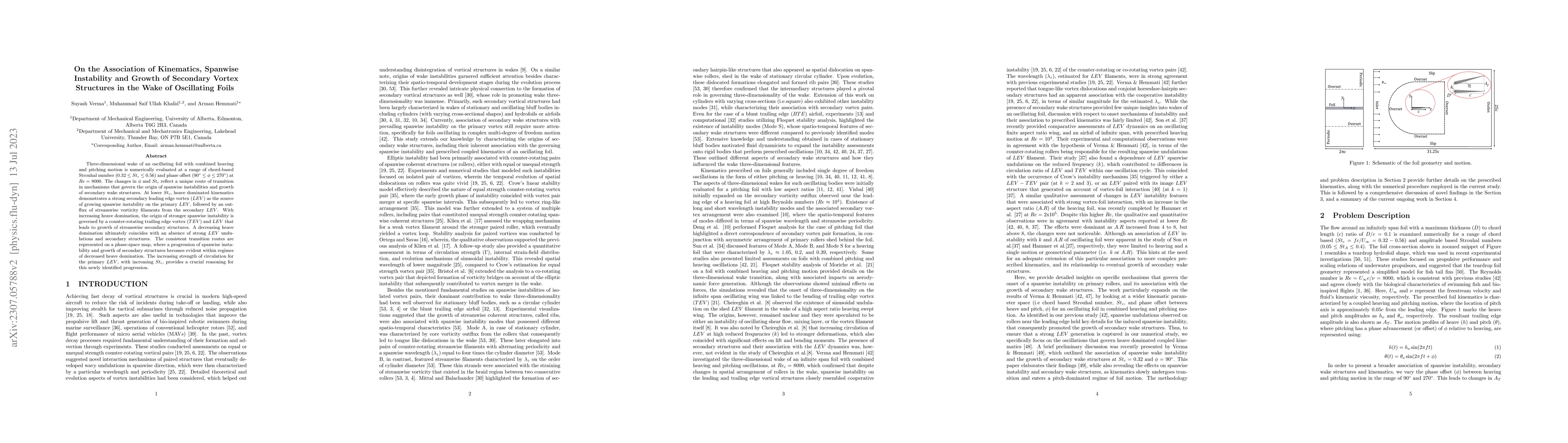Thumbnail for On the Association of Kinematics, Spanwise Instability and Growth of
  Secondary Vortex Structures in the Wake of Oscillating Foils