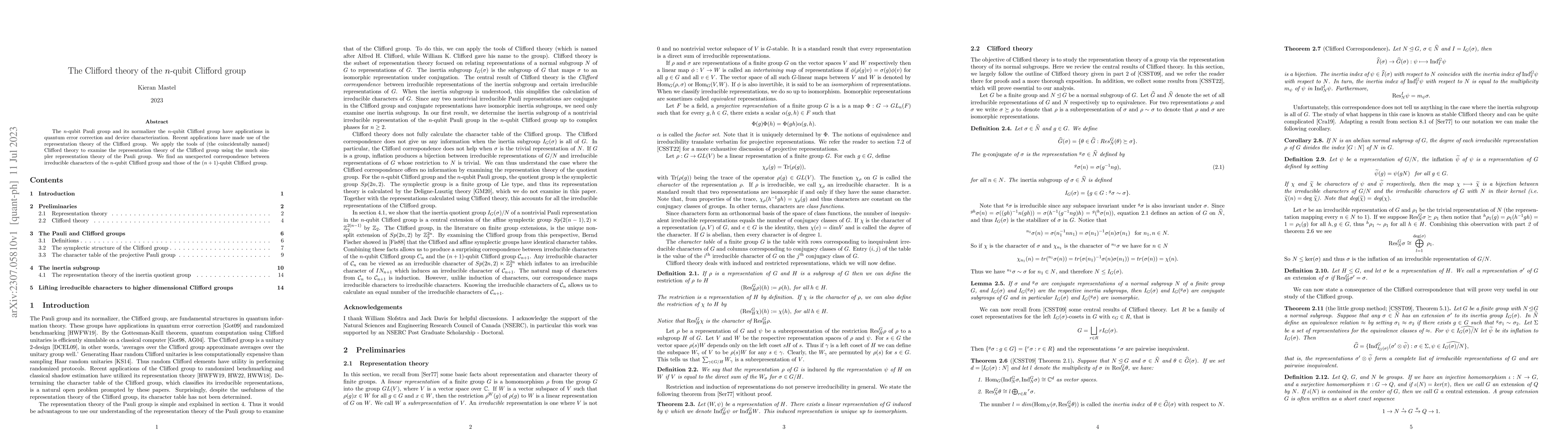 Thumbnail for The Clifford theory of the $n$-qubit Clifford group