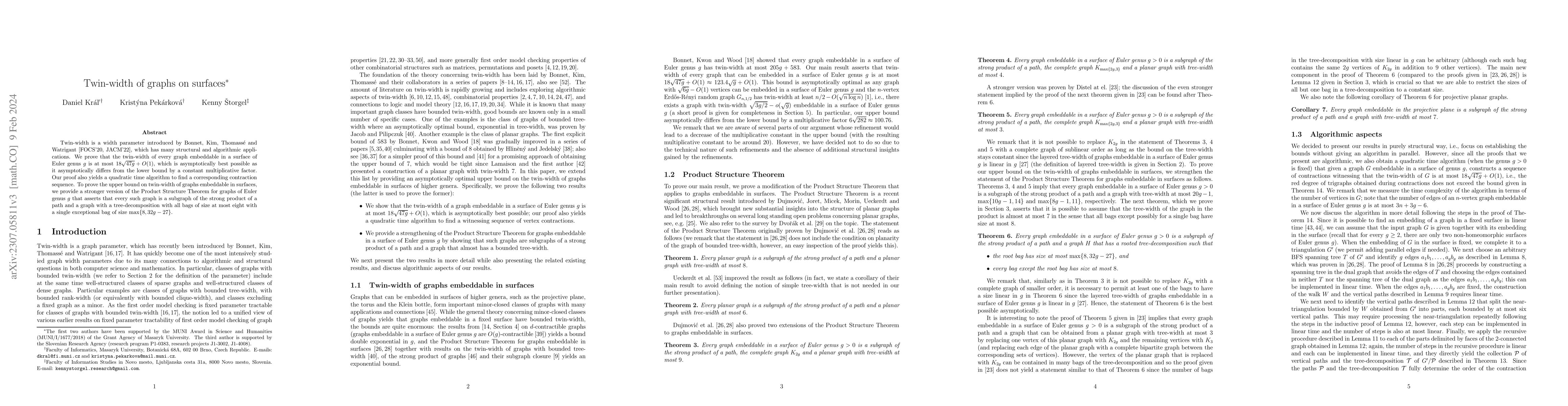Thumbnail for Twin-width of graphs on surfaces