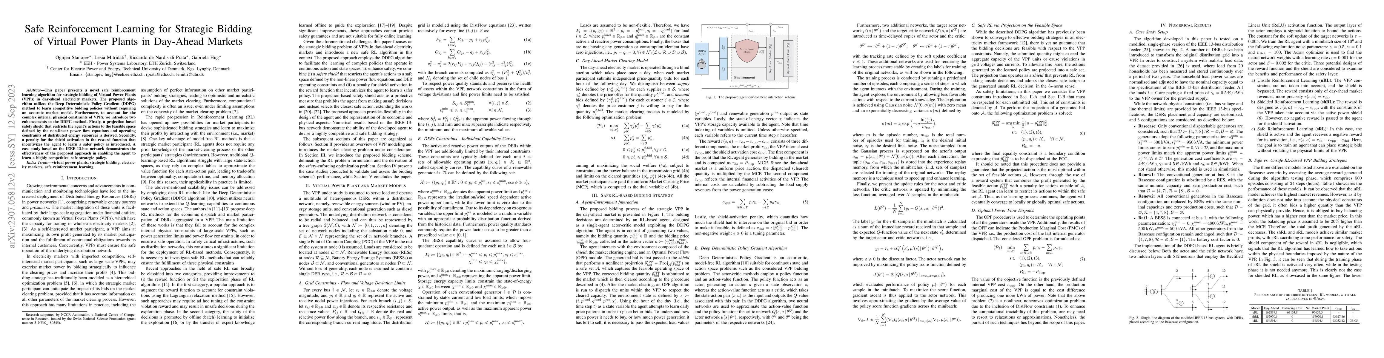 Thumbnail for Safe Reinforcement Learning for Strategic Bidding of Virtual Power
  Plants in Day-Ahead Markets