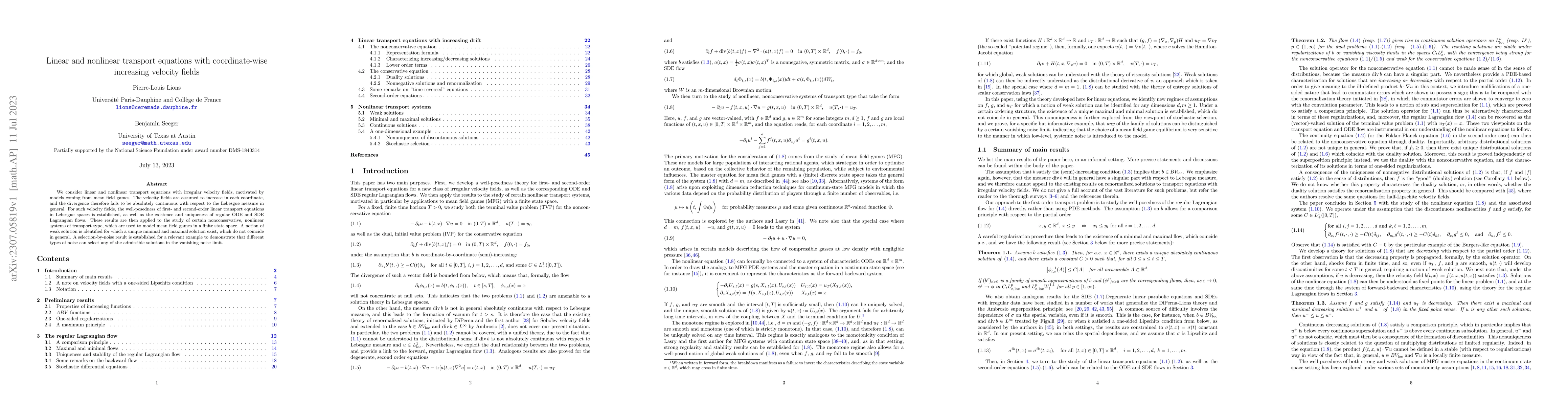 Thumbnail for Linear and nonlinear transport equations with coordinate-wise increasing
  velocity fields