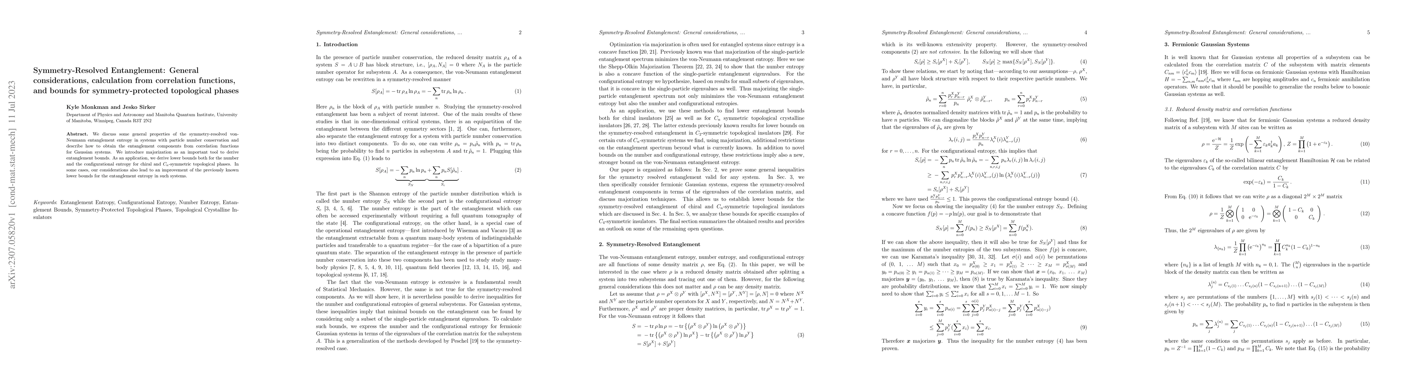 Thumbnail for Symmetry-Resolved Entanglement: General considerations, calculation from
  correlation functions, and bounds for symmetry-protected topological phases