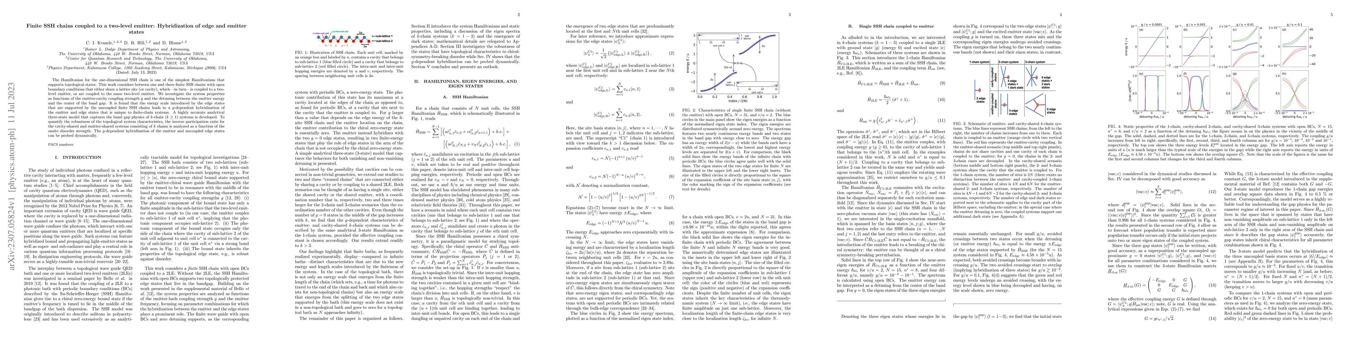 Thumbnail for Finite SSH chains coupled to a two-level emitter: Hybridization of edge
  and emitter states